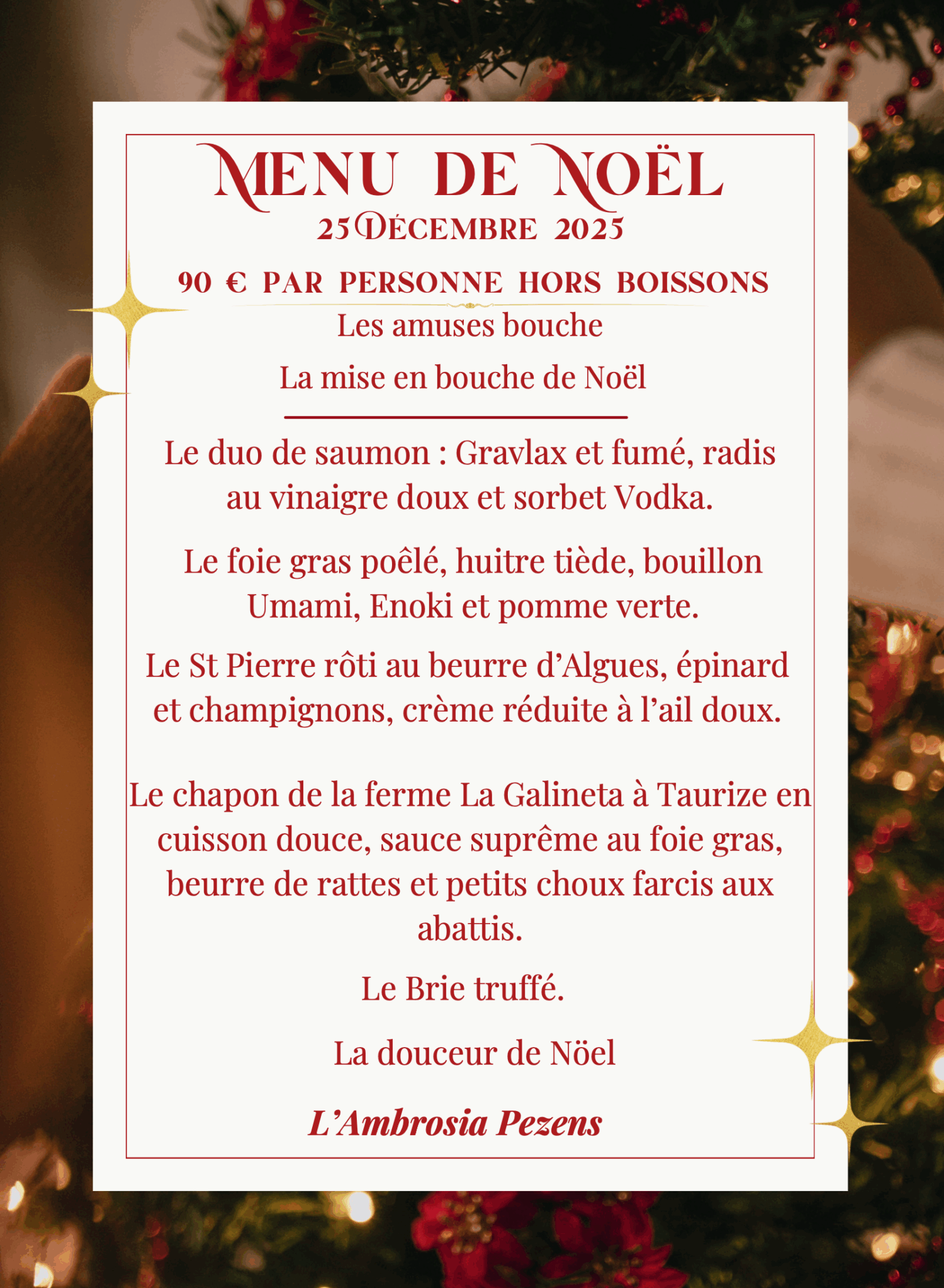Menu 25 Décembre 2025
